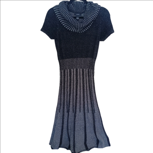 Alfani Dress Black/Gray Size S Cowl Neck Sweater Midi Cotton Blend Stretchy Knit - Picture 1 of 10